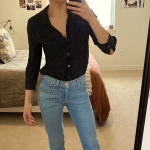 Velvet by graham and spencer emerald green button up with 3/4 sleeve